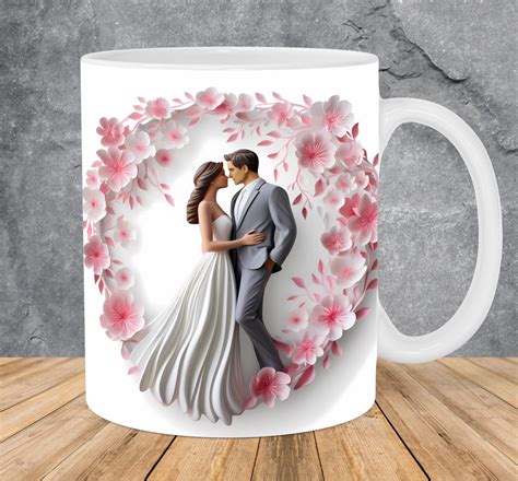 3d Wedding Couple Flowers Mug Wrap 11oz And 15oz Mug Template 3d Mug Sublimation Design Mug Wrap