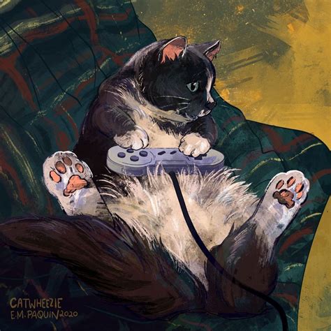 Gamer Cat Catwheezies Print Gallery Cat Art Cat Painting Gamer Cat