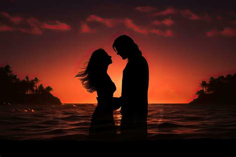 Silhouette of a loving couple on the beach at sunset, silhouette Couple ...