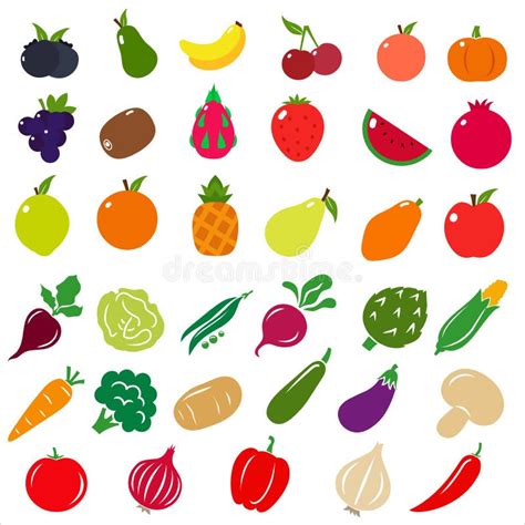 Set Of Fruits And Vegetables Illustration Black Line Drawing Stock