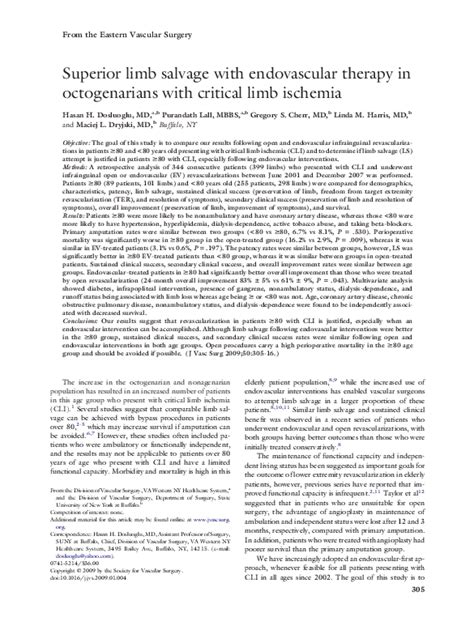 Pdf Superior Limb Salvage With Endovascular Therapy In Octogenarians With Critical Limb Ischemia