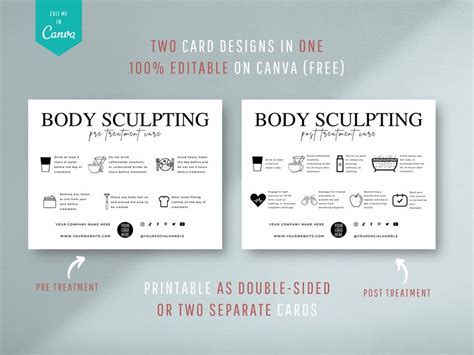 Editable Body Sculpting Pre And Post Care Card Template Body Etsy