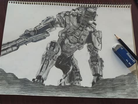 Artwork Pencil Drawing Master Chief CubeCraft Games