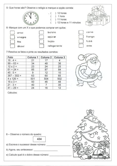 Avaliação de Matemática Calendário e Problemas Alfabetização Blog