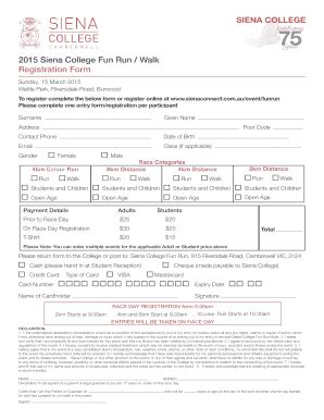 Fillable Online Siena College Fun Run Walk Registration Form Fax