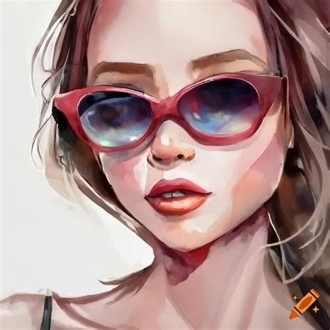 Watercolor Artwork Of A Woman Wearing Sunglasses