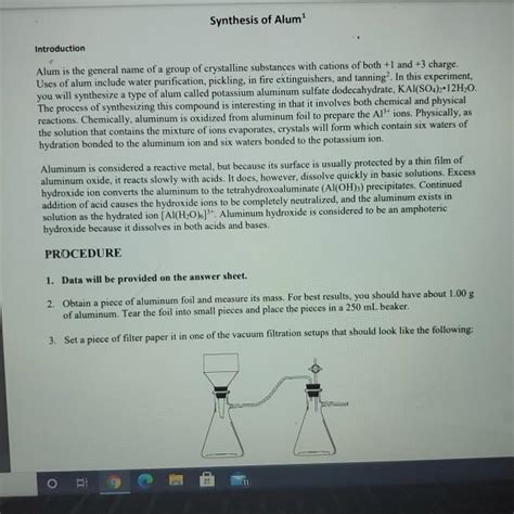 Solved Synthesis Of Alum Introduction Alum Is The General Chegg