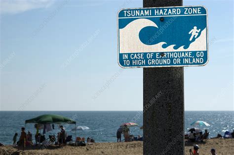 Tsunami Warning Sign - Stock Image - C003/0686 - Science Photo Library