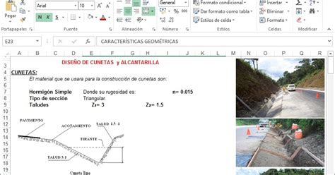 IngenierÍa Civil Procivilnet Xls Hoja De Calculo Excel Para DiseÑo De Cunetas Y Alcantarillas