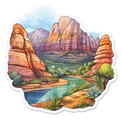 Premium Photo Zion National Park Cave Watercolor Sticker Vibrant Cartoonish Landscape Decal