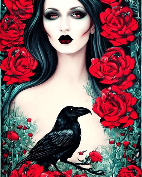 Incredibly Beautiful Goth Woman With Raven · Creative Fabrica