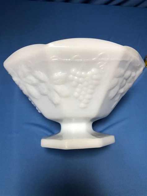 Milk Glass Grape Design Bowl On Pedestal Etsy