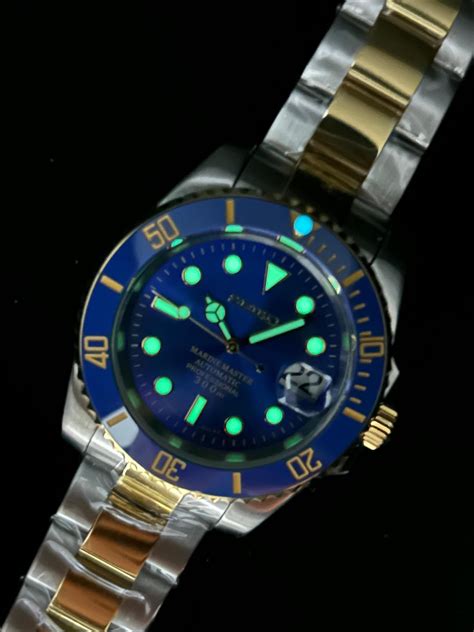 "Bluesy" Two-tone Gold Submariner style, Ceramic Diver Bezel, Sapphire