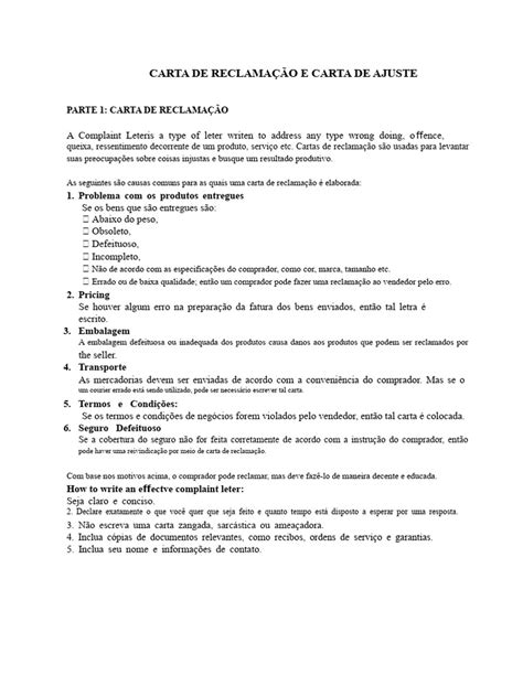 Formato De Carta De Reclamação - Cartas de Reclamação e Ajuste: Guia Completo | PDF | Marketing