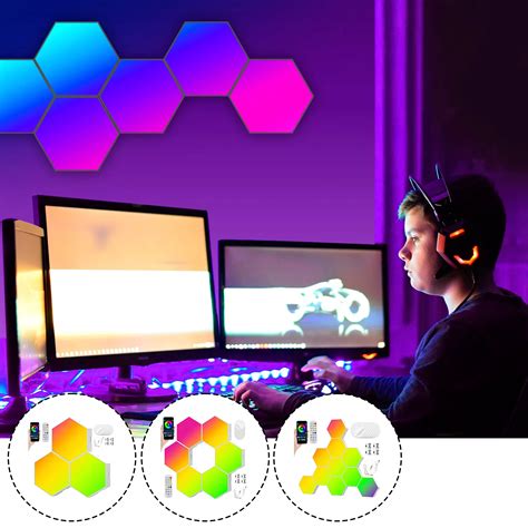 Hexagon LED Wall Lights - 10 Pack Gaming Lights, Smart Modular RGB-IC ...