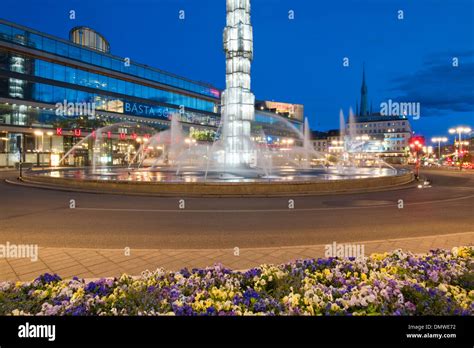 Sergels Torg, and the sculpture, Crystal (1974), seen at night. Central ...