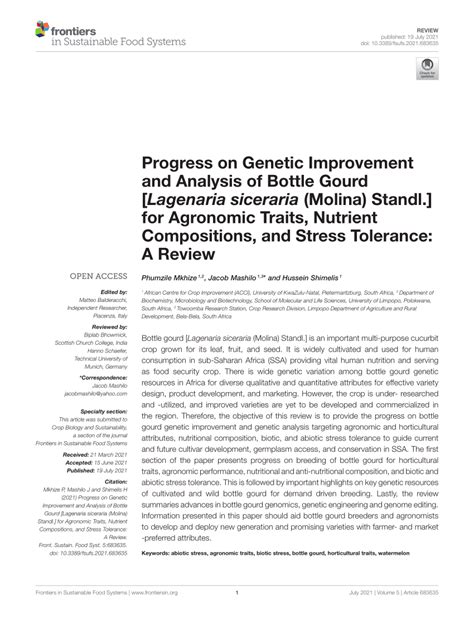 Pdf Progress On Genetic Improvement And Analysis Of Bottle Gourd