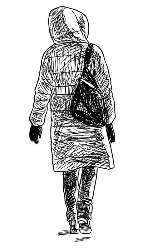 Sketch Woman Walking Alone Stock Illustrations Sketch Woman