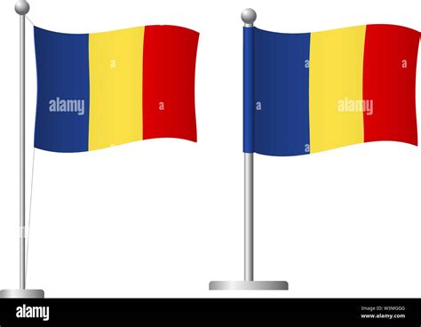 Romania Flag On Pole Metal Flagpole National Flag Of Romania Vector