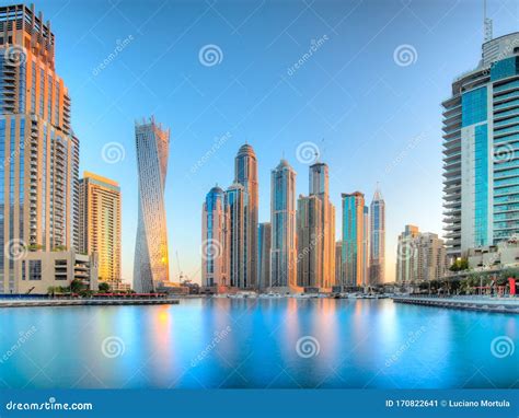 Dubai Marina at Blue Hour, Dubai, UAEuae Stock Image - Image of middle