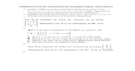 Primera Lista De Ejercicios De Algebra Lineal · Primera Lista De Ejercicios De Algebra Lineal