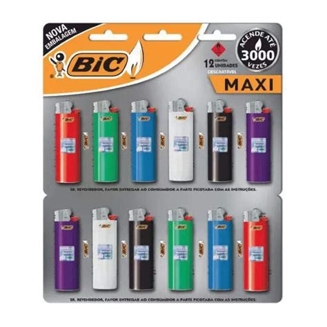 Isqueiro Bic Maxi Cartela 12 Unidades Tabacaria Shop