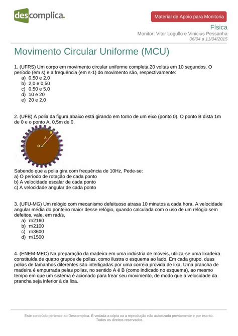 PDF Movimento Circular Uniforme MCU Cloud Object Um Corpo