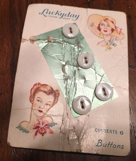 Vintage Button Luckyday Brand White Pearl Carded Buttons Circa Etsy