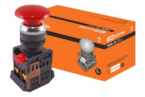 Кнопка AEAL-22 Грибок с фиксацией красный d22мм 230В 1з+1р TDM SQ0704-0020
