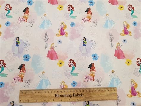 Disney Princess Fabric 100 Cotton Print Pink Craft And Etsy