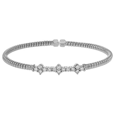 White Gold Cuff Bracelet with Diamond Cluster Accent | Borsheims