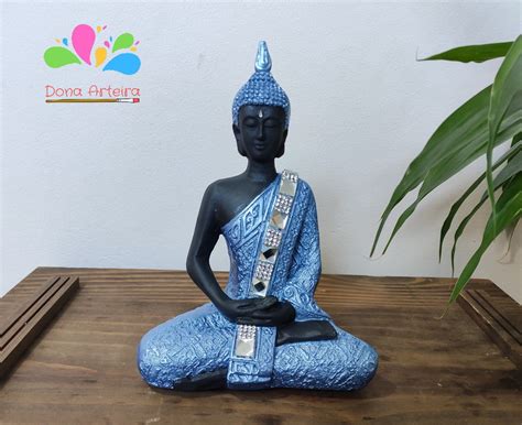 Buda sidarta posição bhairava mudra 20 cm azul e preto DONA ARTEIRA