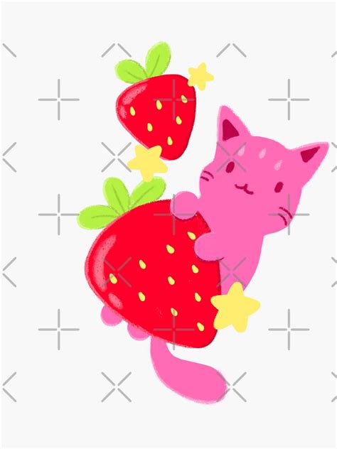 Strawberry Cat Sticker For Sale By Toffeecat Redbubble