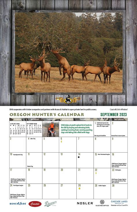 OHA Calendar Sept23 Oregon Hunters Association