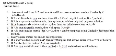 Solved Assume A And B Are 2x2 Matrices A And B Are Inverses Of One