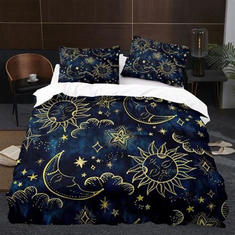 3pcs Soleil Lune Housse De Couette Galaxy Boho Exotique Ensemble De