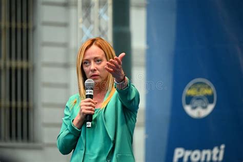 Giorgia Meloni Leader Of Fratelli D Italia Party During Electoral Rally