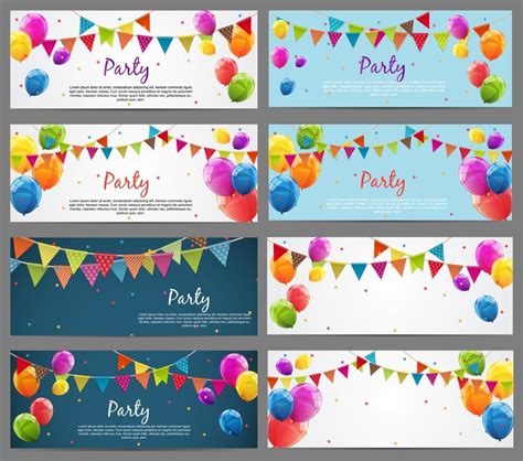 Party Background Banner Set with Flags and Balloons 3364248 Vector Art at Vecteezy