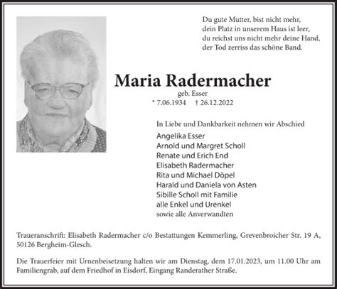 Traueranzeigen Von Maria Radermacher Wirtrauern