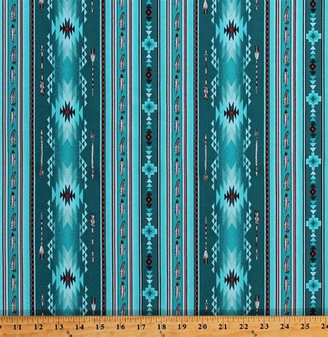 Cotton Southwestern Stripe Arrows Feathers Native American Aztec Tribal