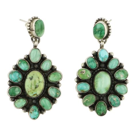 Lot Sheila Becenti Navajo Emerald Valley Turquoise Cluster Earrings