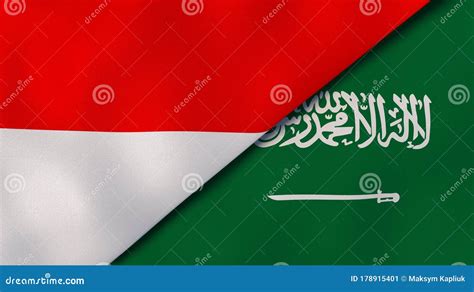 The Flags Of Indonesia And Saudi Arabia News Reportage Business Background 3d Illustration