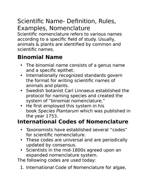 Bio Notes Scientific Name Definition Rules Examples