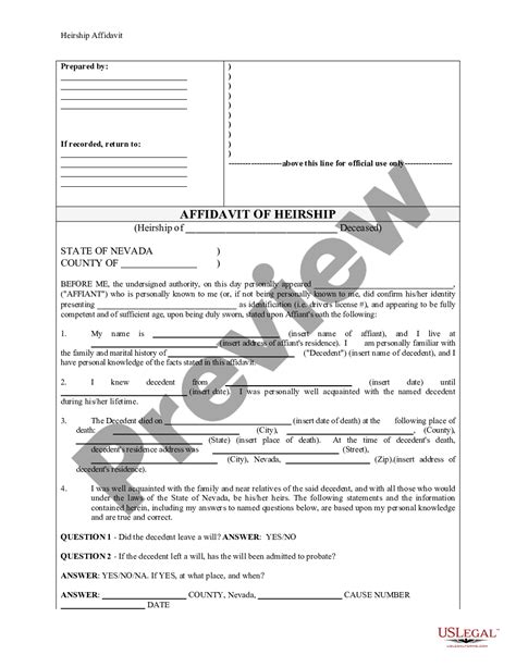 Nevada Heirship Affidavit Descent Us Legal Forms