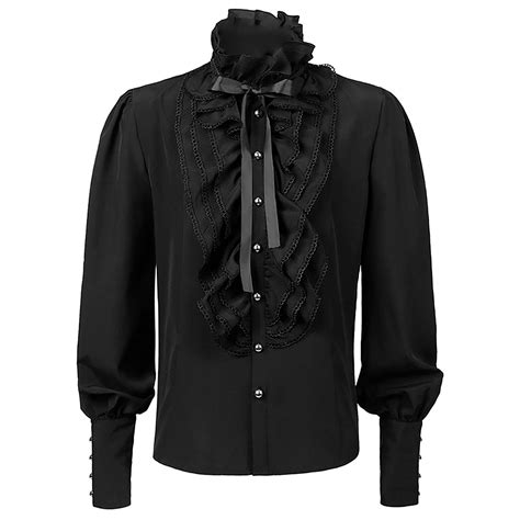 Joau Mens Button Down Lace Ruffled Dress Shirt