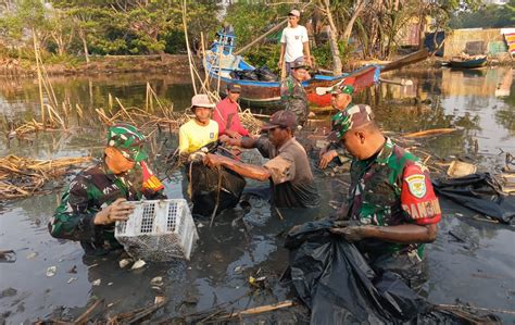 Dandim Serang Terjun Langsung Bersihkan Sampah Di Sungai Cidurian