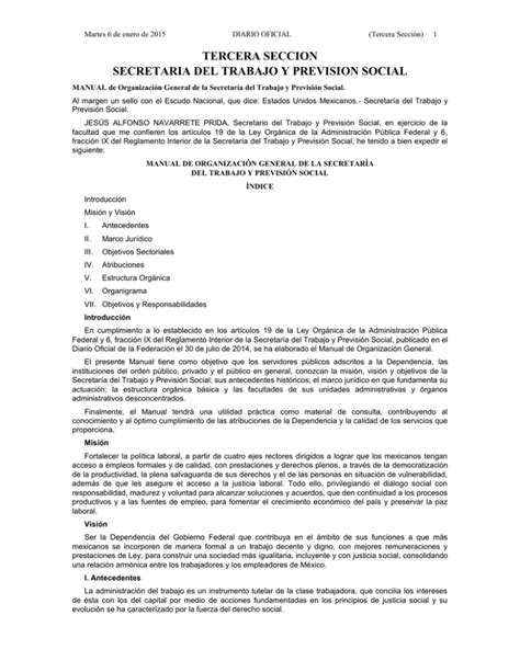 Manual De Organizaci N General De La Secretar A Del Trabajo Y