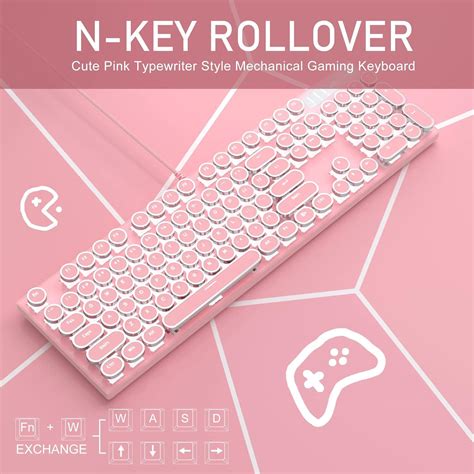 Camiysn Typewriter Style Mechanical Gaming Keyboard Pink Retro Punk