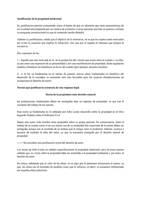 Resumen propiedad intelectual Fuentes Justificación de la propiedad