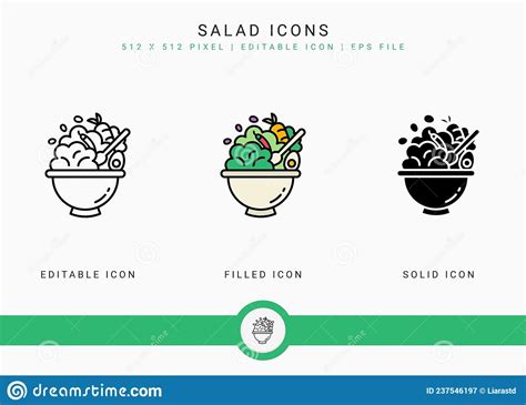 Salad Icons Set Vector Illustration With Solid Icon Line Style Healthy